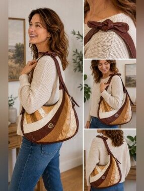 Vintage 1990s HARA Genuine Leather Patchwork Hobo Shoulder Bag Boho Y2K